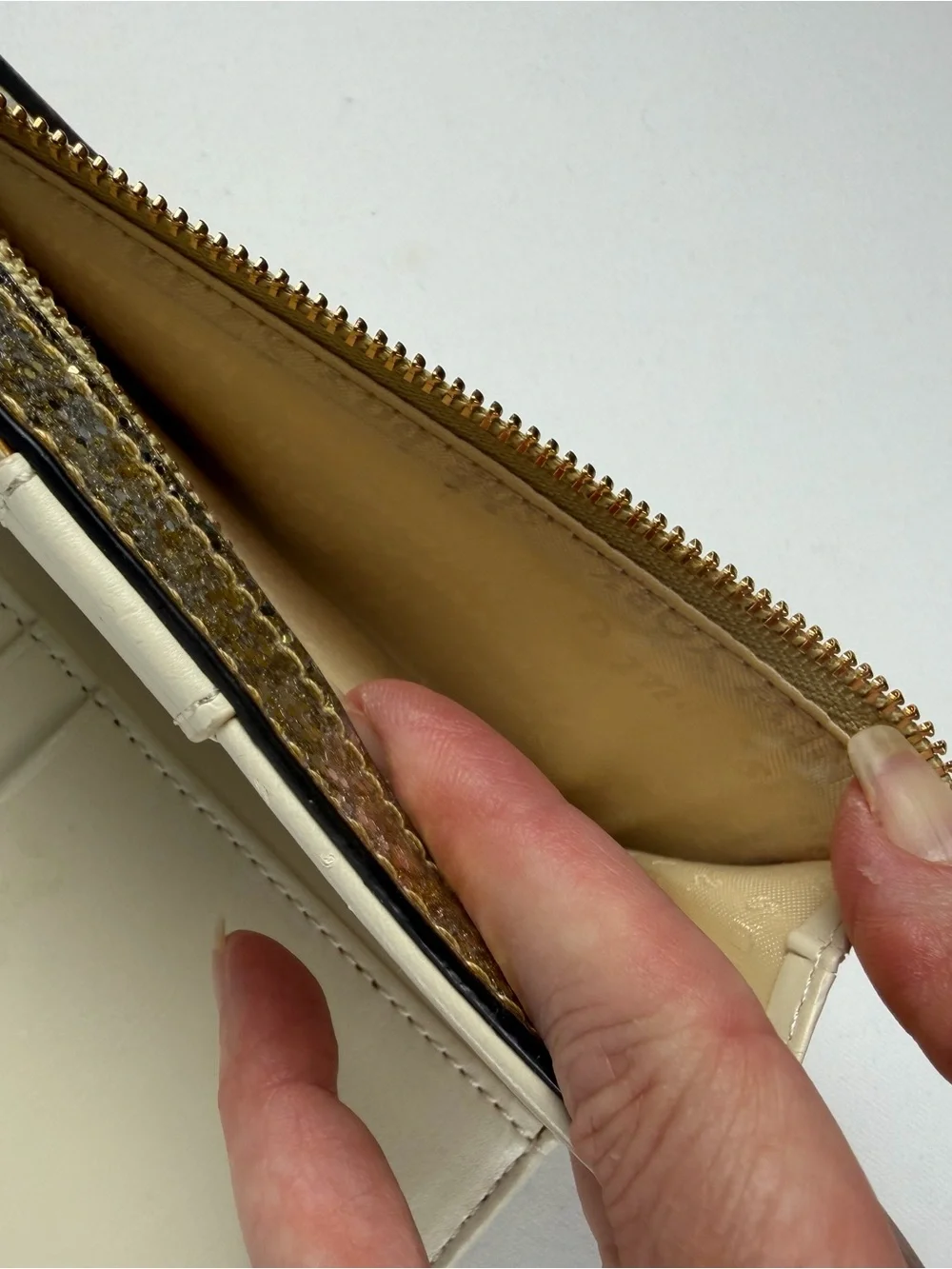kate spade Gold Glitter Folio wallet with magnetic closure - fun and flirty
